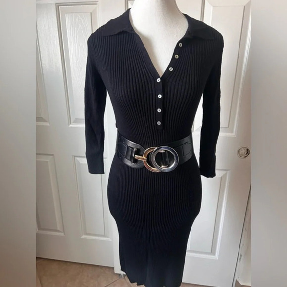 Lara Knit Womens 3/4 Sleeve Dress Black Size‎ L buttons in front - Picture 1 of 14